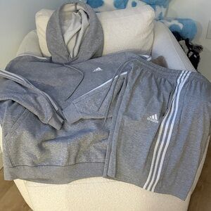 adidas Gray Hoodie and Shorts Set